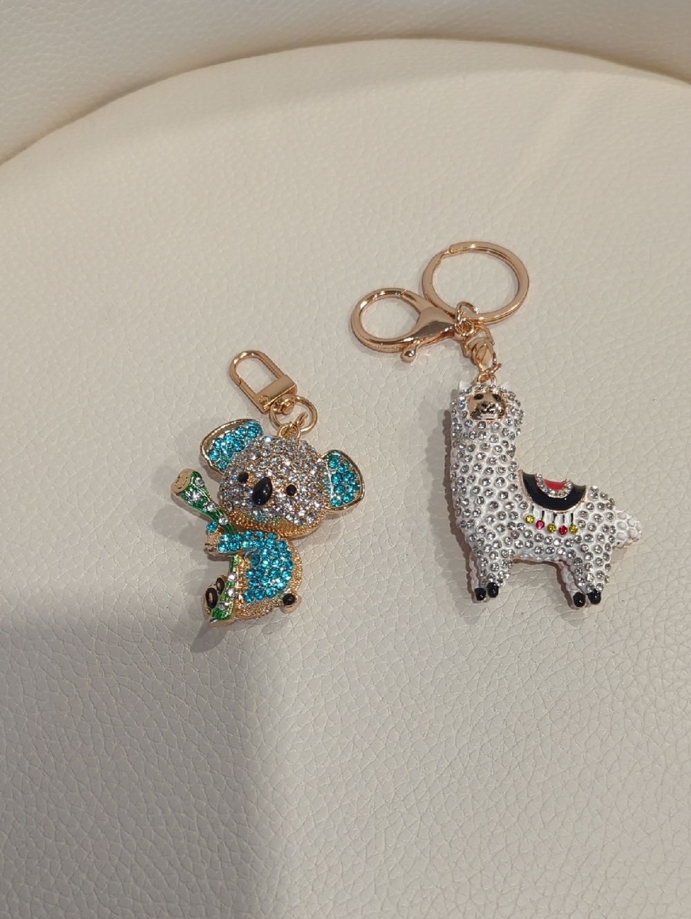 Sparkling Koala and Llama Keychain Charm Set - Blue, Teal, White
